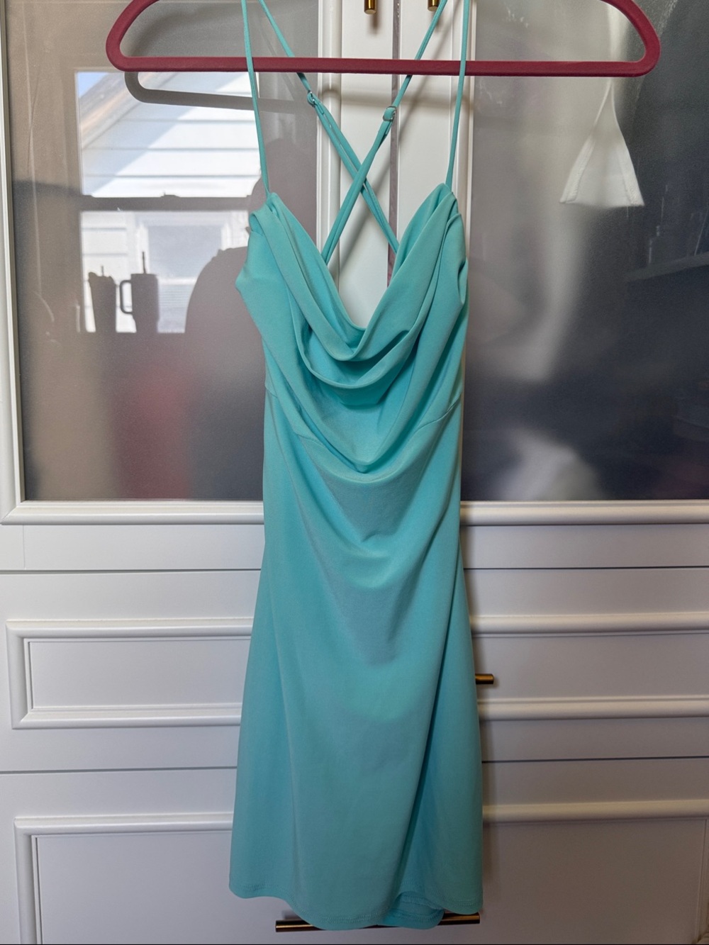 Fashion Nova Aqua Cowl-Neck Midi Slip Dress